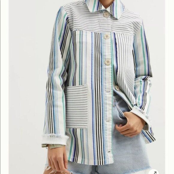 Maeve by Anthropologie Striped Shirt Jacket Womens Size Small - Picture 2 of 16